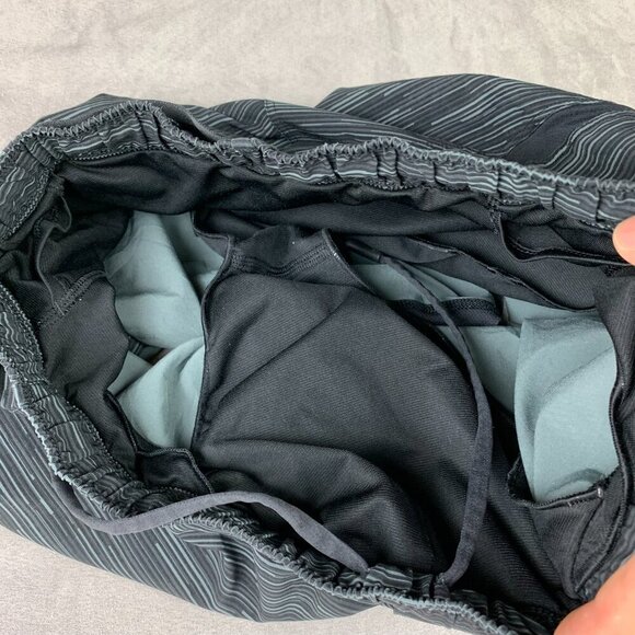 Lululemon Mens Medium Gray Black Striped Surge Short Lined 7" Nylon Reflective - Picture 8 of 8